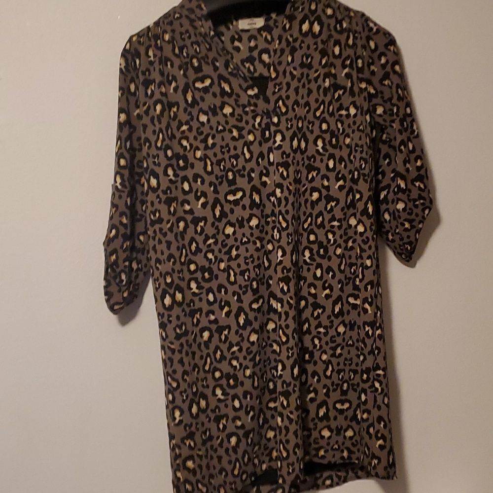 Entro Grey Black Brown Cheetah Animal Knee Length 3/4 Sleeve Slip Dress -sz S